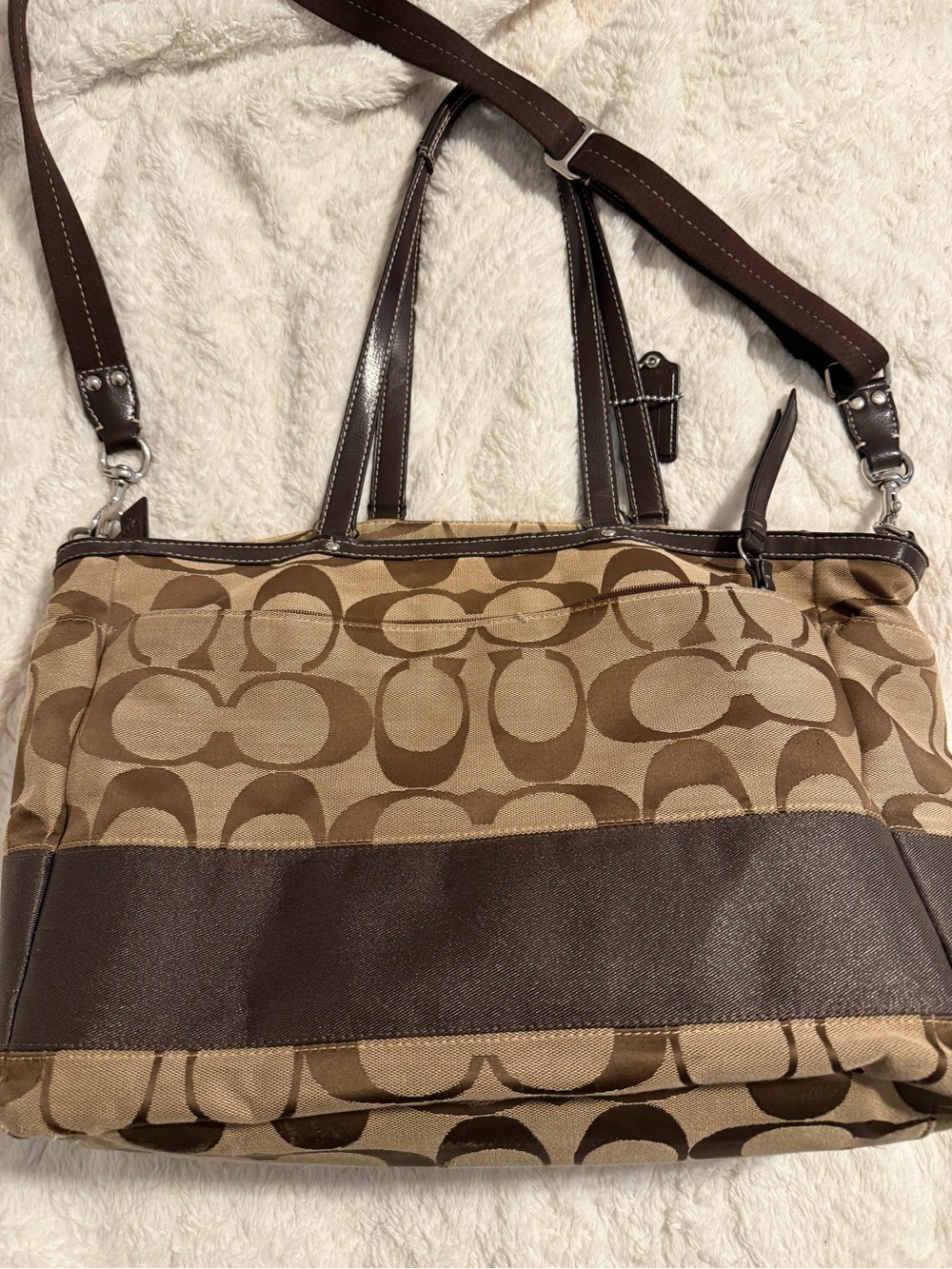 Coach Brown Signature Canvas Tote with Dark Brown Trim - Picture 5 of 15